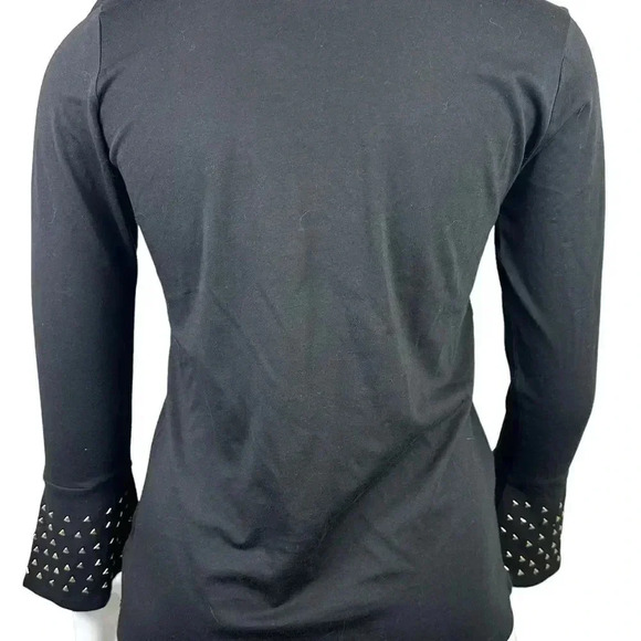 Michael Kors black linen top with gold beading on sleeve size large - Picture 5 of 9